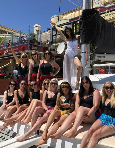 Bachelorette party on a boat in Benalmádena, Málaga, with a group of friends enjoying the sea and sun