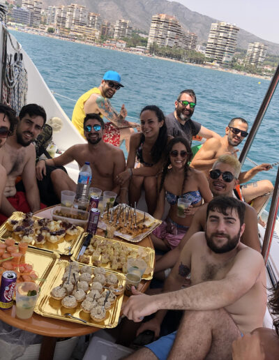 Team building activity on a boat in Benalmádena, with coworkers participating in group activities