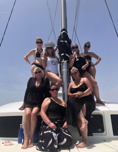 Bachelorette party on a boat in Benalmádena, Málaga, with a group of friends enjoying the sea and sun.